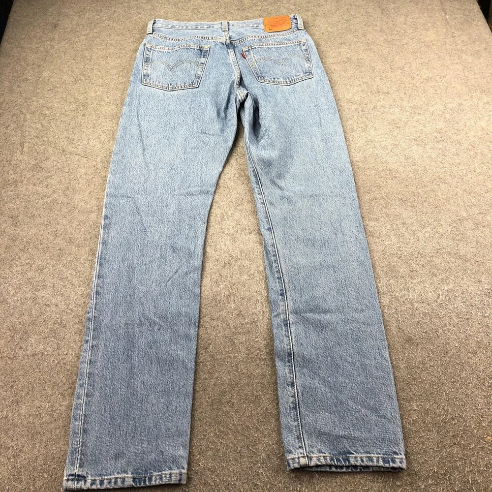 Levis 501 Jeans Mens 28x32 Blue Light Wash Regular Straight Denim Pants Casual